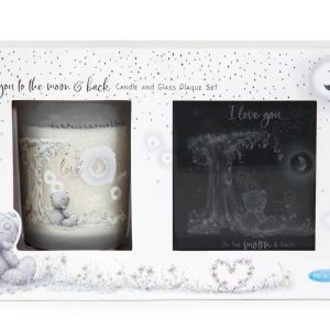 ME TO YOU SIGNATURE: MOON & BACK CANDLE & GLASS PLAQUE SET