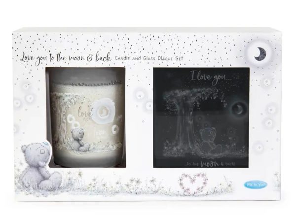 ME TO YOU SIGNATURE: MOON & BACK CANDLE & GLASS PLAQUE SET